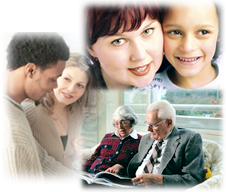 elderly couple, image of mother and daughter, image of a young couple